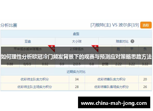 如何理性分析欧冠冷门频发背景下的观赛与预测应对策略思路方法